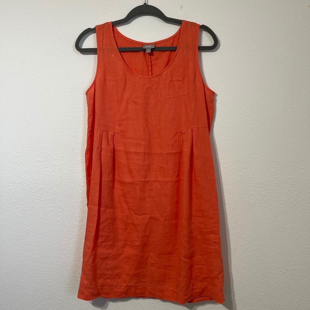 J Jill Linen Shift Dress Petite Medium Coral Orange Sleeveless Summer Boho - Picture 2 of 7